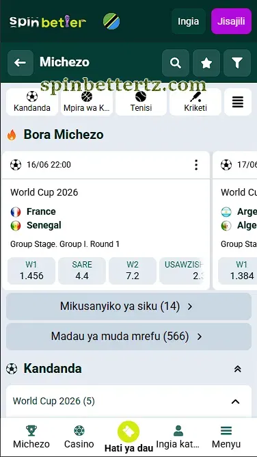 Kubashiri matukio ya michezo katika SpinBetter Tanzania
