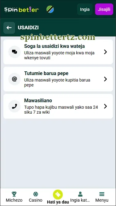 Huduma kwa wateja ya SpinBetter Tanzania