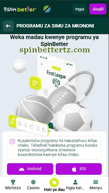 Programu ya simu ya SpinBetter Tanzania kwa Android na iOS